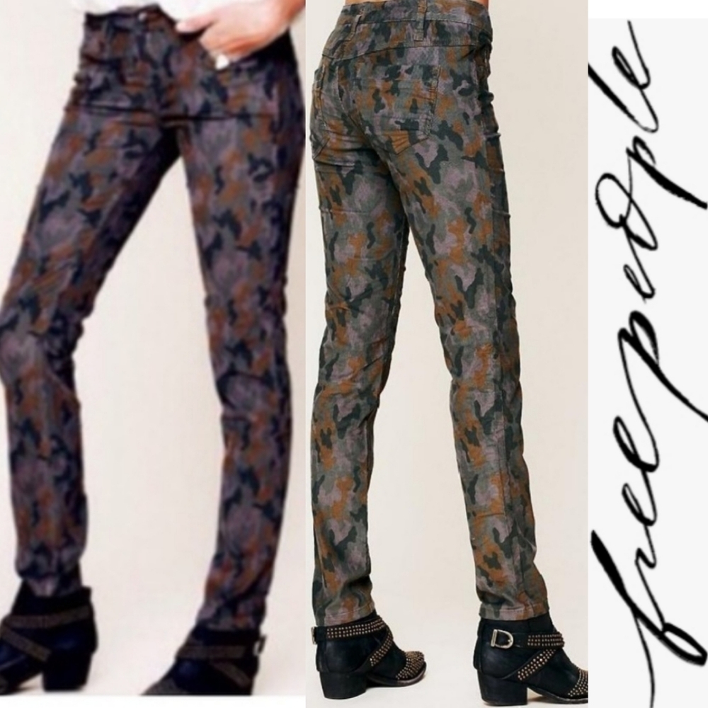 FREE PEOPLE Camo corduroy skinny jeans - Picture 1 of 4